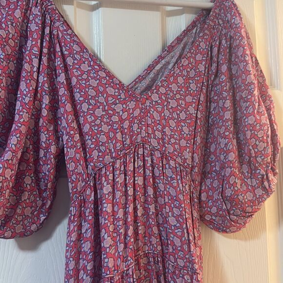 OMIKA Dress.- Pink and Purple Floral Maxi - Size Small - Like New - Tie - Picture 2 of 5